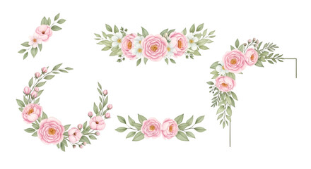 Collection of Pink Floral Wreaths and Borders arrangement