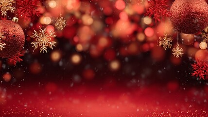 Elegant Christmas sale banner in rich red and gold tones, featuring festive lights and a modern layout ideal for seasonal promotions and marketing.