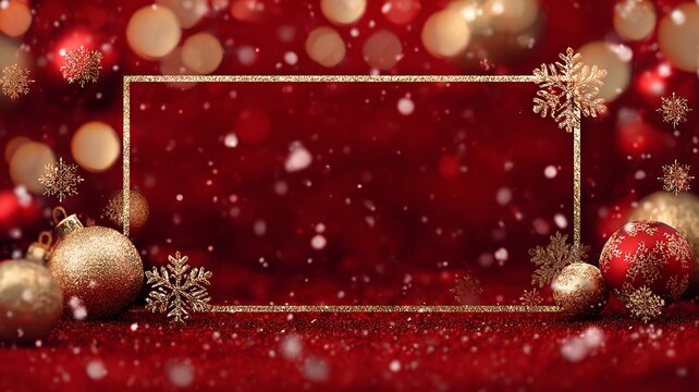 Elegant Christmas sale banner in rich red and gold tones, featuring festive lights and a modern layout ideal for seasonal promotions and marketing.