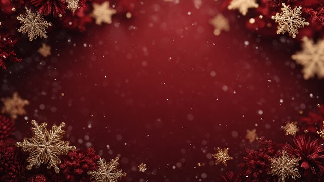 Elegant Christmas sale banner in rich red and gold tones, featuring festive lights and a modern layout ideal for seasonal promotions and marketing.