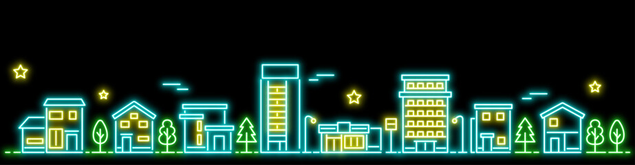 シンプルなネオンカラーの街並み バナーサイズ  3色