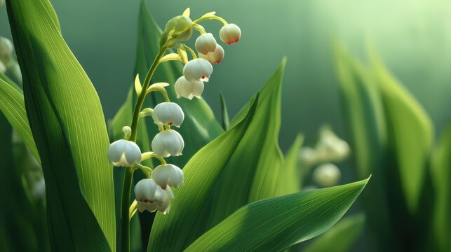 Delicate white flowers blooming among lush green leaves in a soft-focused natural environment showcasing the beauty of spring and renewal in nature