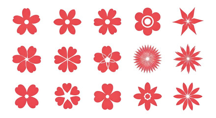 Collection of Red Stylized Flower Icons graphic