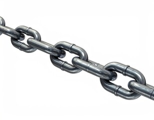 Fototapeta premium Silver metal chain, overlapping links on white backdrop