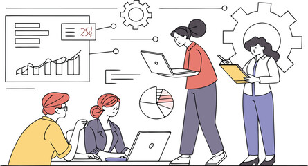 Business people working in office meeting illustration