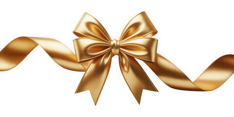 Shiny golden ribbon bow isolated on black background. isolated on transparent background