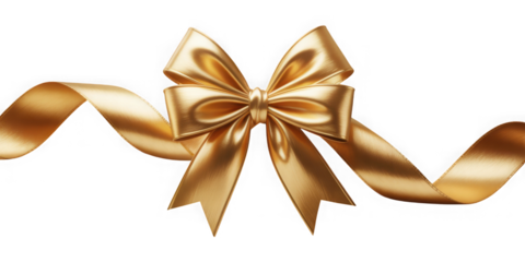 Shiny golden ribbon bow isolated on black background. isolated on transparent background