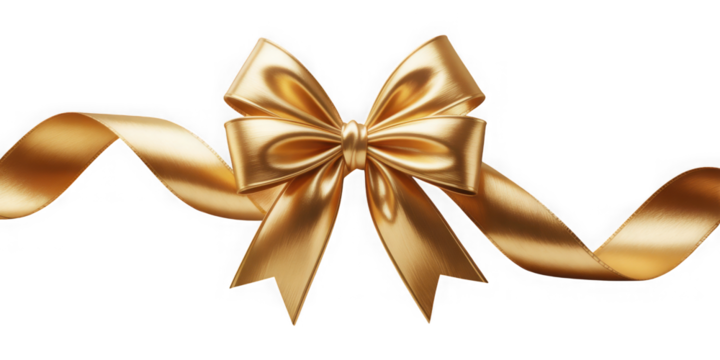 Shiny golden ribbon bow isolated on black background. isolated on transparent background - Powered by Adobe