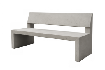 Modern gray concrete outdoor bench providing seating for public parks and urban community spaces with a transparent background
