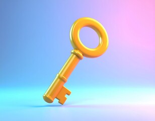 Golden key floating against blue/pink gradient background