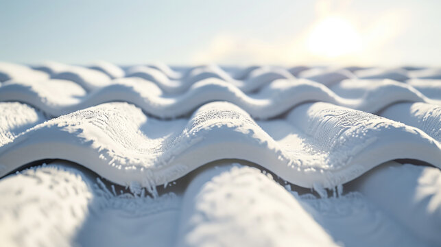 White wavy roof tiles with frost under bright sunlight - Powered by Adobe