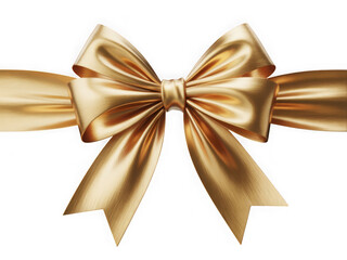 Elegant gold ribbon bow with soft folds and metallic sheen isolated isolated on transparent background