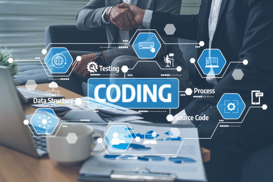 A visual representation of collaboration in software development, showcasing a handshake between professionals amidst various elements of coding and technology in a sleek workspace. Tessel - Powered by Adobe