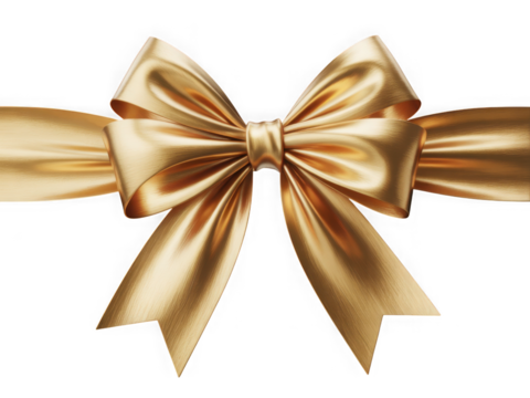 Elegant gold ribbon bow with soft folds and metallic sheen isolated isolated on transparent background