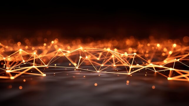 Abstract glowing network with vibrant orange lights on dark background, representing data flow and connectivity in a modern digital environment