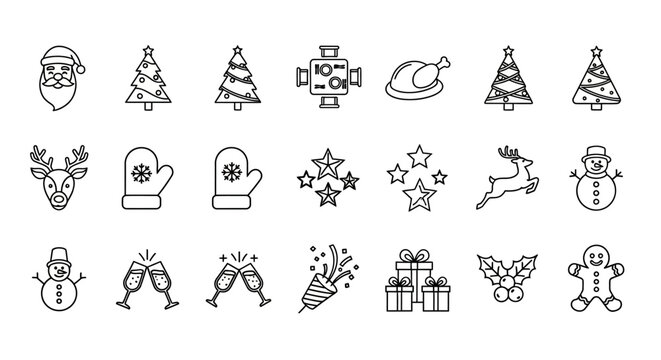 Festive Holiday Icon Set Santa, Christmas Tree, Reindeer, and Festive Elements