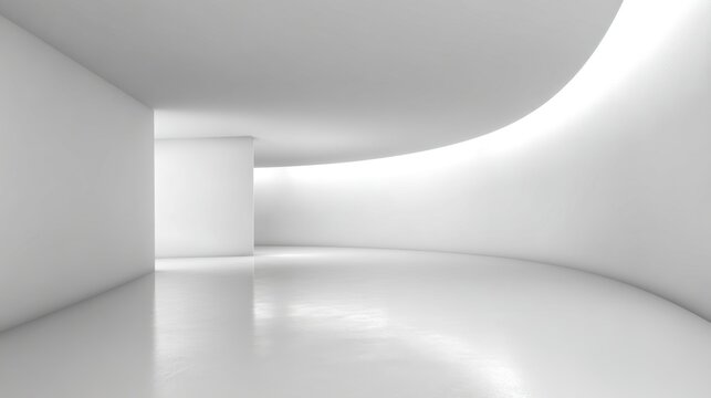Minimalist interior design with smooth curves and soft lighting, showcasing a bright and spacious environment for creative ideas and modern architecture inspiration