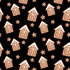 Cute hand drawn gingerbread seamless pattern