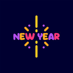 Happy New Year Typography Vector – Modern Typography, Glitter Effects, Fireworks Icons, Party Elements, Holiday Template