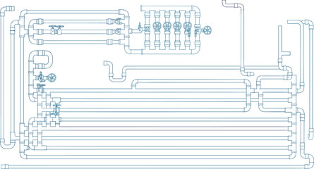 Industrial piping system illustration—valves, joints, and fluid control layout for mechanical engineering visua 