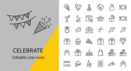 Celebration Icons A Set of Editable Line Icons for Parties and Festive Events