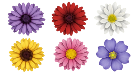 Six Colorful Daisy Flowers Assortment daisies purple