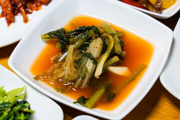 young radish kimchi on the dish