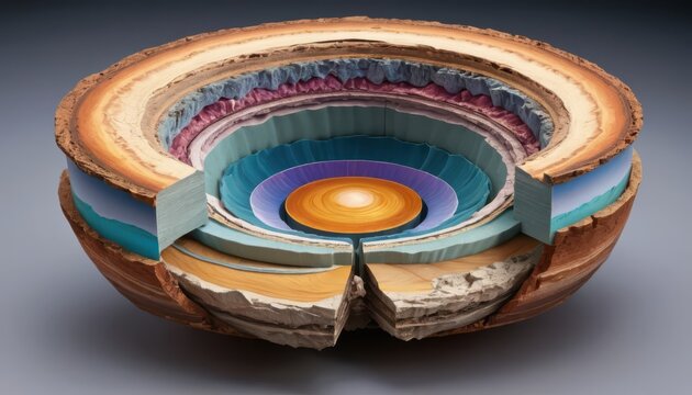 Artistic cross-section of Earth layers showcasing inner core to crust detail representation