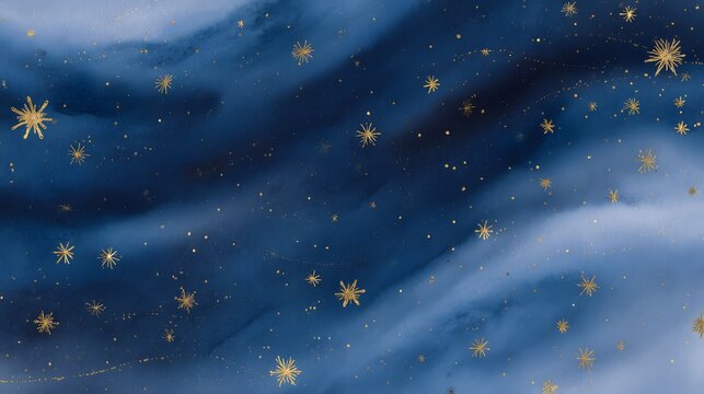 Magical winter night sky watercolor illustration evokes cozy Christmas holiday serenity