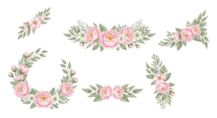 Pink Floral Wreath and Border Elements Keywords: pink, floral, wreath, border, elements, flowers
