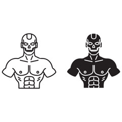 Muscular Skull Character Line Art and Glyph Icon