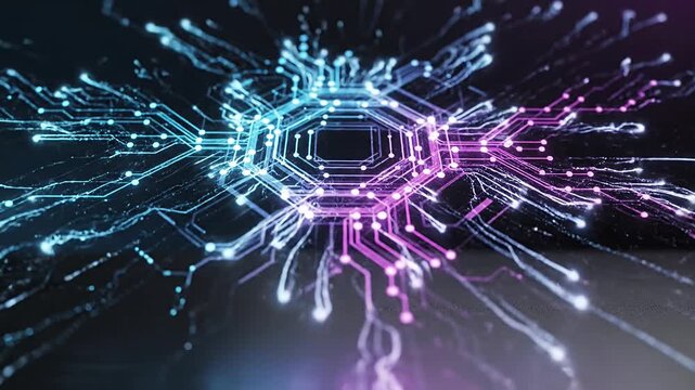 Vibrant Futuristic Digital Network Background Animation Glowing Circuit Board Lines with Data Flow High Tech AI and Neural Network Connections