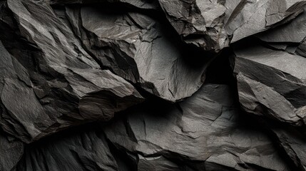 Detailed Close-Up of Textured Dark Gray Rocky Surface with Sharp Edges and Organic Patterns for Natural Material and Background Applications