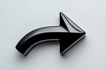 Black glossy arrow pointing right on light gray background, isolated object for graphic design, business presentations, and directional concepts.