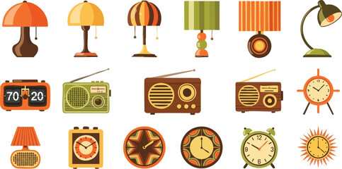 Retro Revival A Vibrant Collection of Vintage Lamps, Radios, and Clocks
