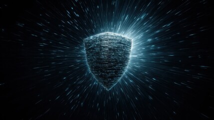 Futuristic Shield Design with Dynamic Light Effects Representing Protection, Security, and Digital Technology in Abstract Visual Form