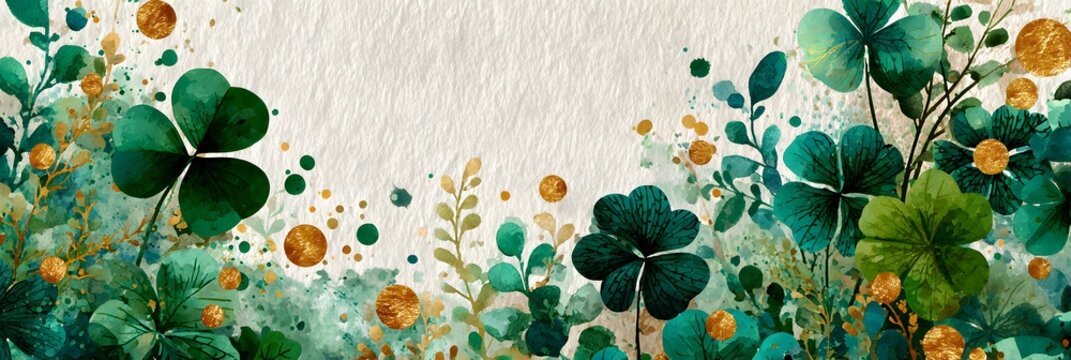 watercolor illustration of a soft green clover and shamrock border, symbolizing Irish luck and St. Patrick’s Day celebration