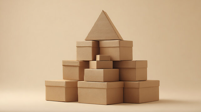 Stacked Cardboard Boxes Minimalist Arrangement geometric neutral background - Powered by Adobe