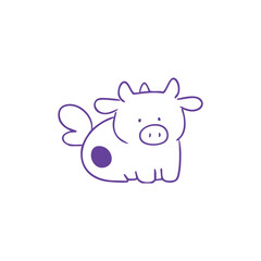 Cute Cartoon Cow Simple Line Art Illustration