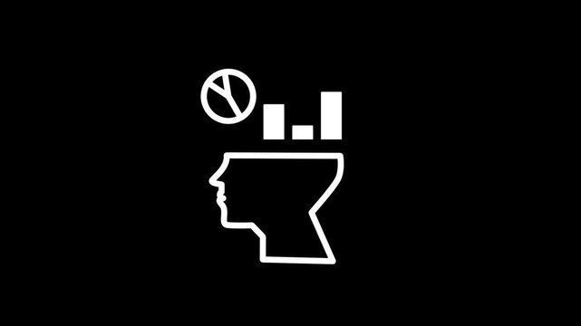 A head topped with bar and pie charts symbolizes analytical reasoning, data-driven insight, and the intellectual refinement gained through measured evaluation.