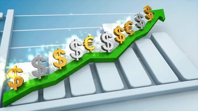 Dynamic green arrow soaring above bar graph shows powerful growth in business, finance, and investment trending up and to the right