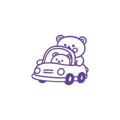 Two cute bears driving a car illustration