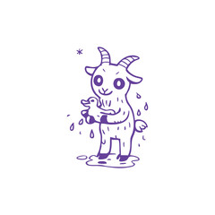 Happy Goat Enjoying a Refreshing Shower under Starlight