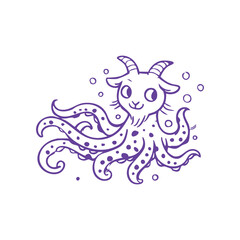 Whimsical Cartoon Octopus with Goat Horns Illustration