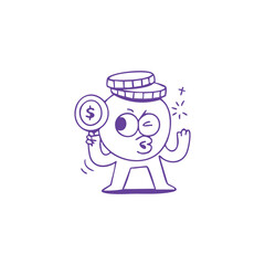 Happy Piggy Bank Character Holding Coin