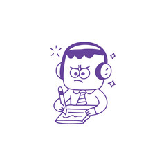 Angry Office Worker Listening to Music