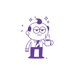 Cartoon Office Worker Enjoying Coffee