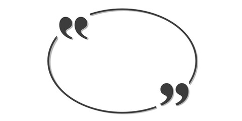 Naklejka premium Black quotation marks in cutouts of round frame on white background, quote template with copy space