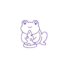 Purple frog enjoying a tasty ice cream cone on a white background