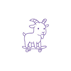 Goat Riding Skateboard Line Art Illustration